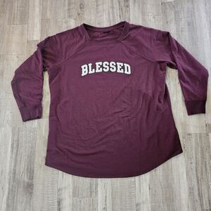 Torrid Blessed Fleece Long Sleeve Top Burgundy Shirt Size 2